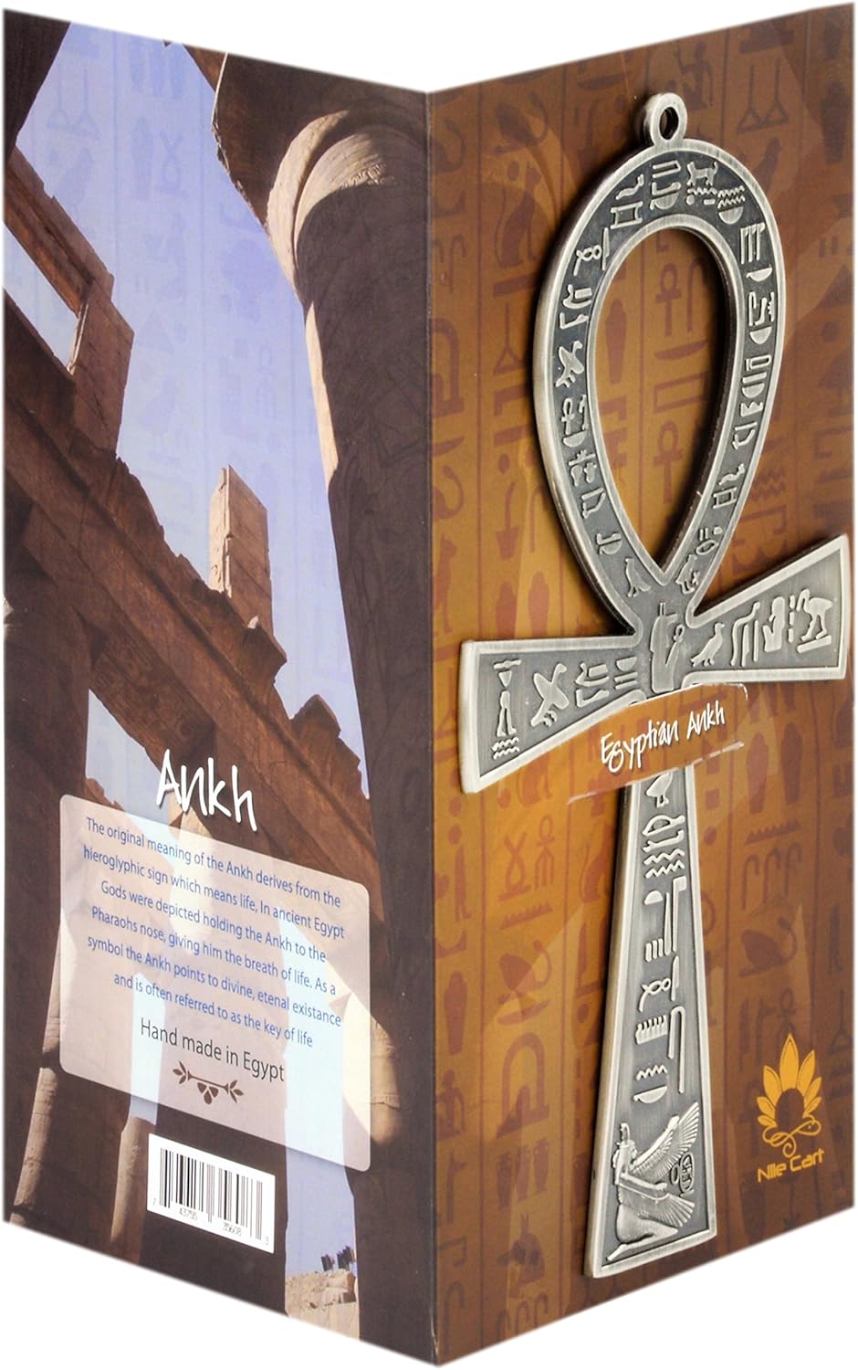 NileCart™ 21,6 cm grosses ägyptisches ANKH Kreuz aus Metall, hergestellt in Ägypten (antikes Silber)