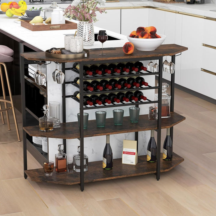 GIANTEX Sideboard mit Weinregal für 21 Flaschen, Schmaler Küchentisch mit 2 USB-Anschlüssen & 2 Stec