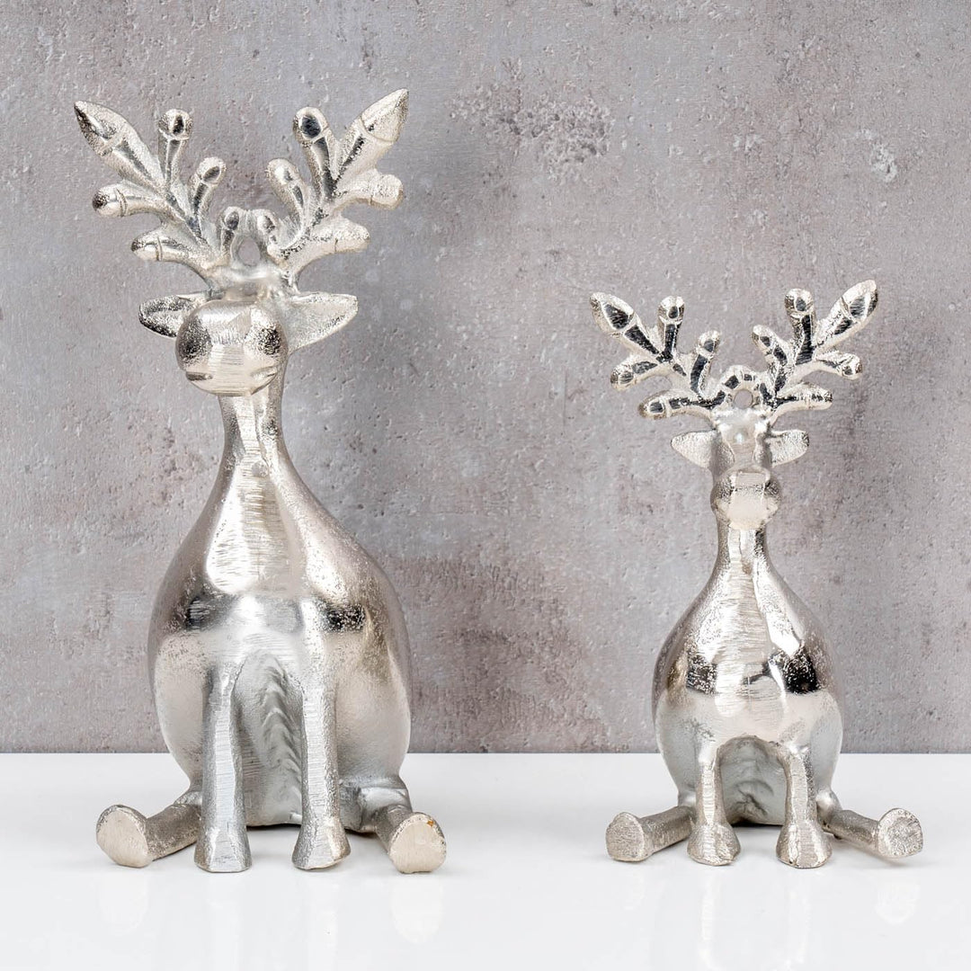 levandeo 2er Set Rentiere Metall Silber Hirsche Deko Tischdeko Weihnachtsdeko Figur Weihnachten Tier