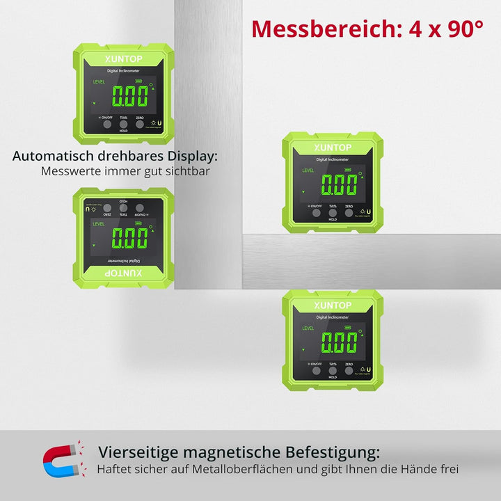 XUNTOP Digitaler Winkelmesser Neigungsmesser Grün Laser Wasserwaage mit LCD Display, Type-C Schnitts
