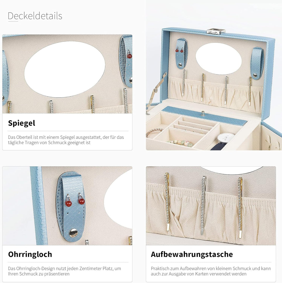 AdelDream Vierschichtige Juwelier-Box Ohrringe mit abschliessenden Anhängern Halsketten Spiegelfäche
