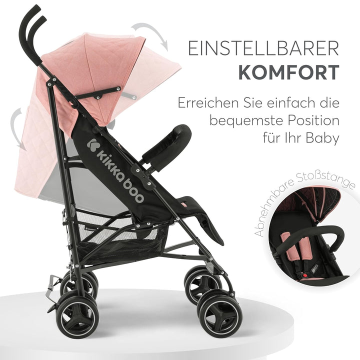 KikkaBoo BEETLE Kinderwagen, Babysportwagen bis zu 22 kg, Zusammenklappbar, Leicht, Kompakt, Rosa, R