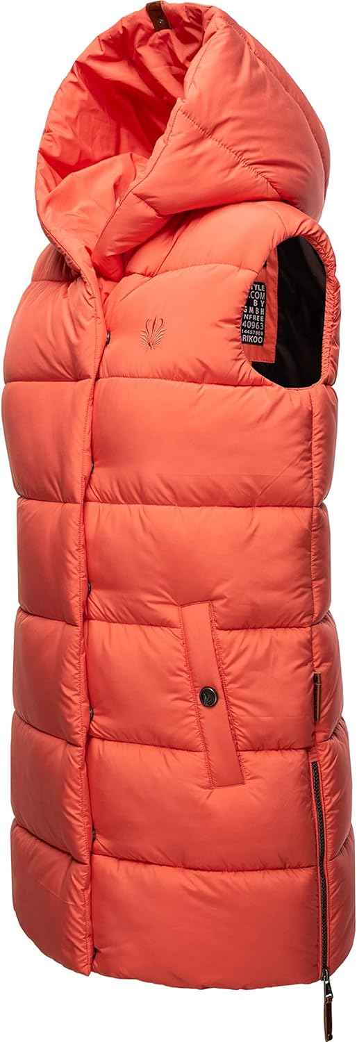 Navahoo warme Damen Winter Steppweste lang mit Kapuze Madilynaa XS-XXL XS Coral, XS Coral