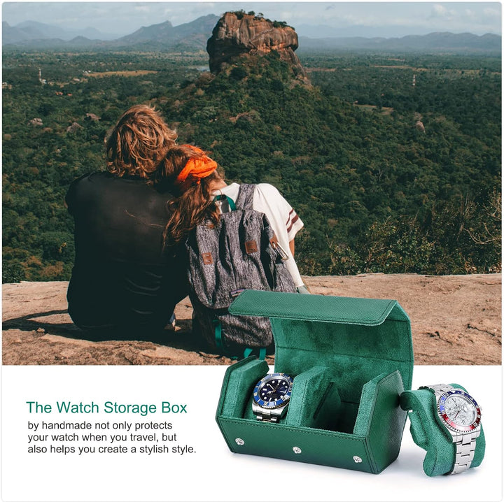 Hiram Uhren-Reiseetui, echtes Leder, sechseckig, 2 Uhren, Aufbewahrungsbox, Schutz-Organizer für Arm