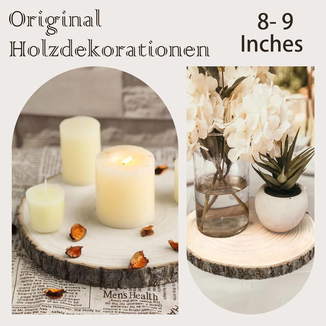 Holzscheiben 4 Stück, 20–23 cm und eine dicke von 15 mm Baumscheibe Holzplatte Rund für Tafelaufsätz