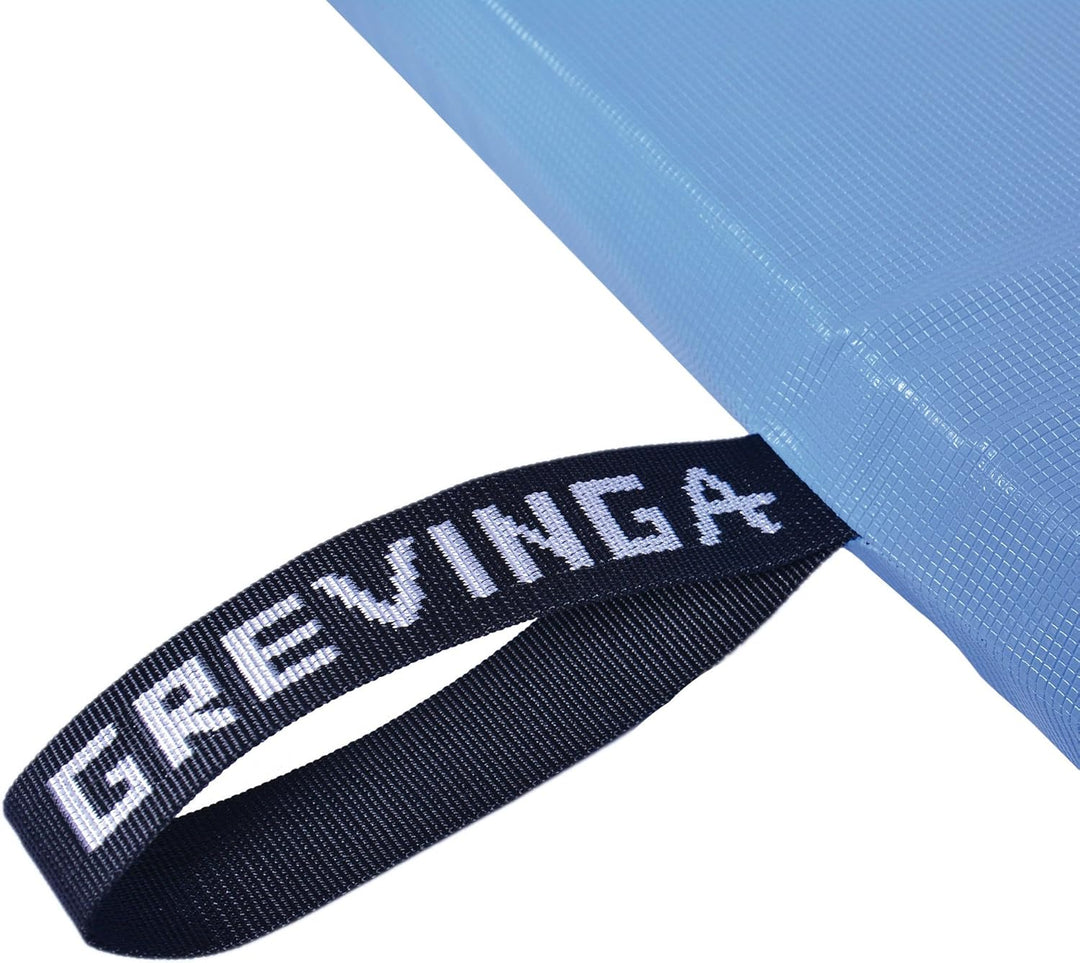 Grevinga® FUN - Turnmatte (VB 120) 150 x 100 x 8 cm Blau mit Lederecken & Tragschlaufen, 150 x 100 x