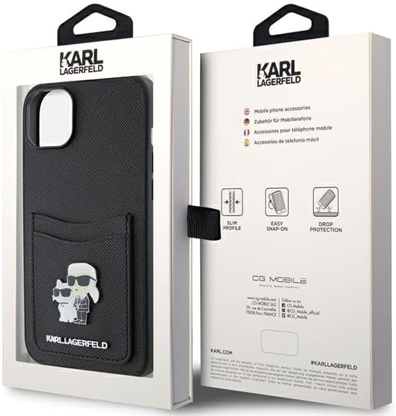 Karl Lagerfeld KLHCP15SSAPKCNPK Hülle für iPhone 15 6.1" Schwarz hardcase Saffiano Cardslot Karl&Cho
