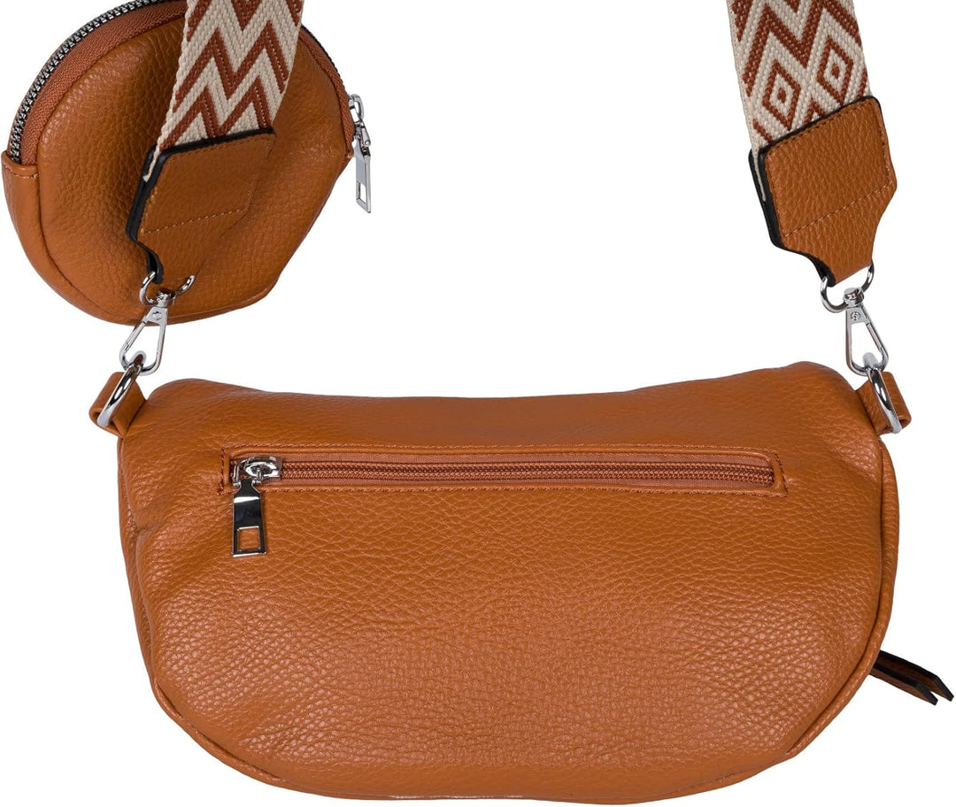 styleBREAKER Damen Halbmond Crossbody Schultertaschen Set 2-Teilig, Schultergurt mit Zick-Zack Raute