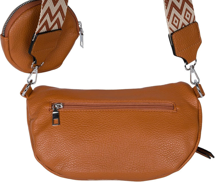 styleBREAKER Damen Halbmond Crossbody Schultertaschen Set 2-Teilig, Schultergurt mit Zick-Zack Raute
