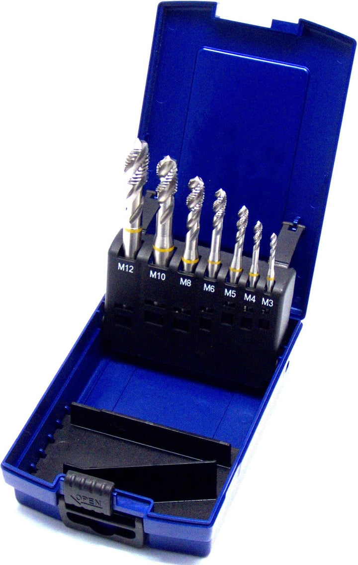 Maschinengewindebohrer Set 7-teilig M3 - M12 HSSE-Co5 DIN 371 Sackloch 39° RSP Gelbring in Rosebox m