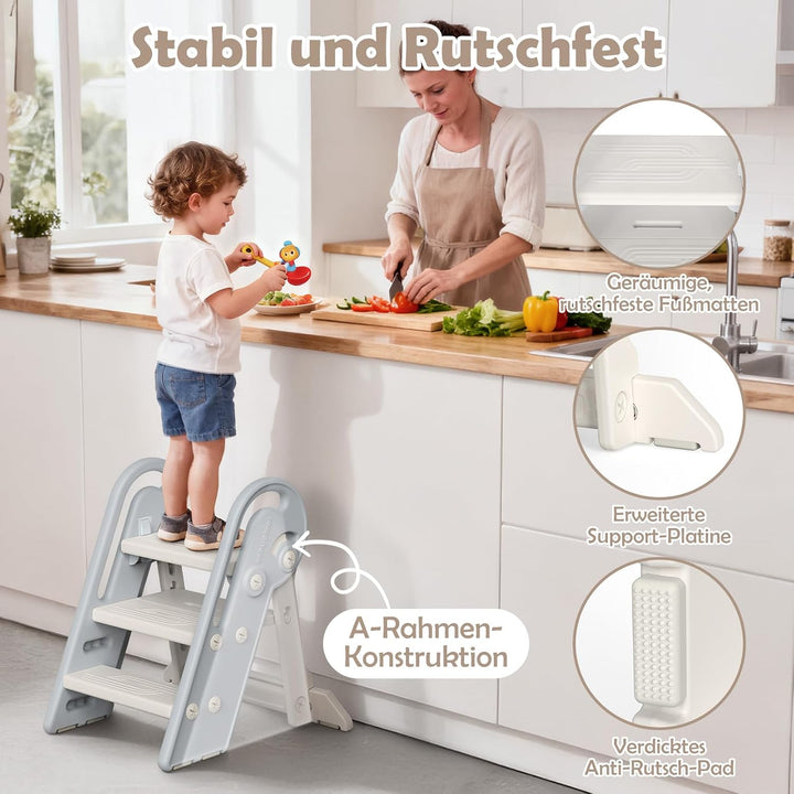 Onasti Tritthocker Kinder, Höhenverstellbar 3 Stufen Hocker Kinder, Trittschemel für Baby mit Handha