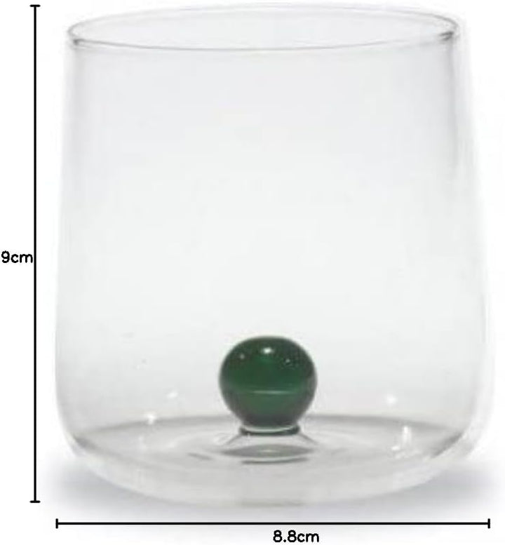 Zafferano Bilia Glasbecher - Handgemachtes Transparent Glas, Verziert mit bunter Glaskugel im Innere