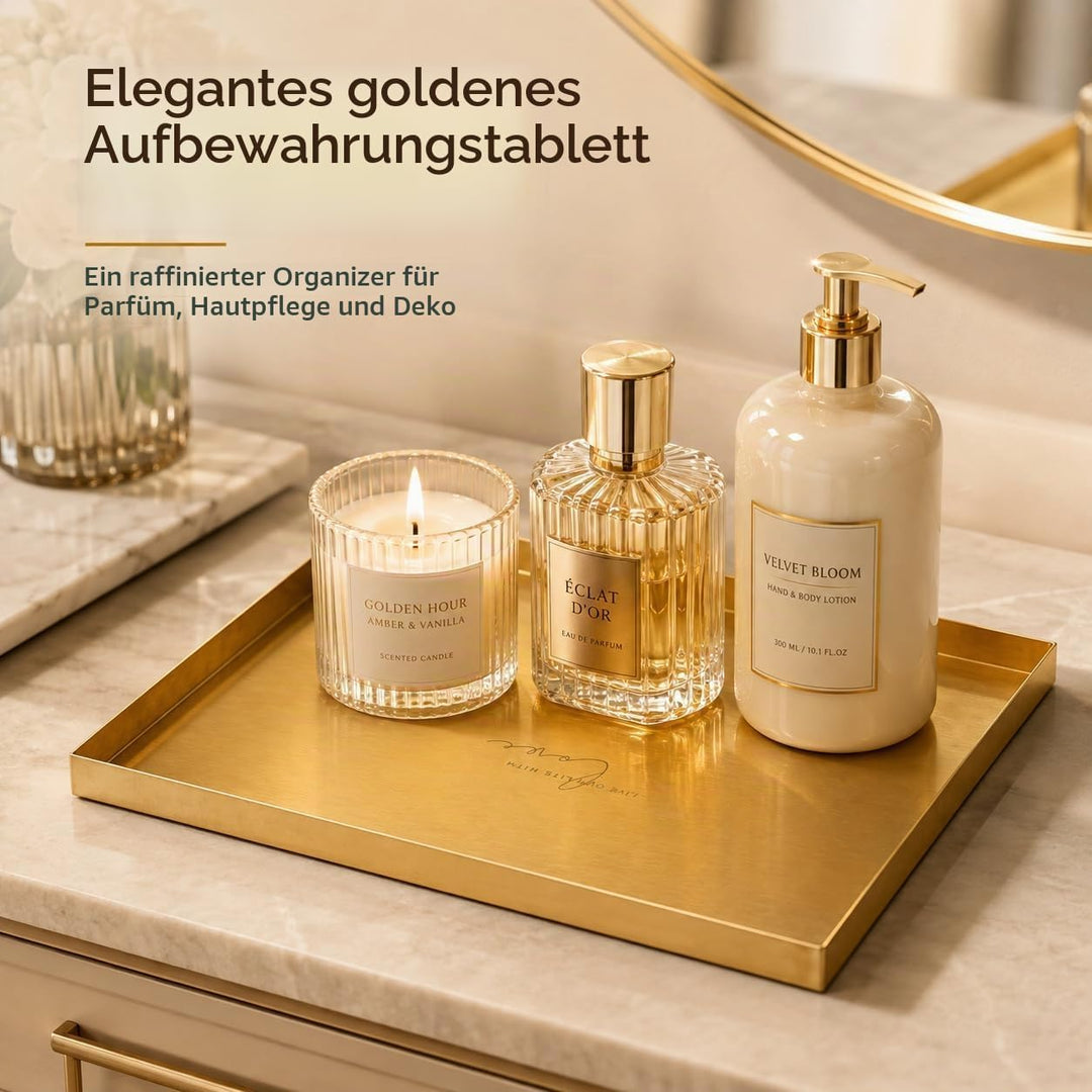 Deko Tablett Gold Tablett Rechteckig, Schmucktablett Edelstahl Badezimmer Tablett Dekotablett Schmuc