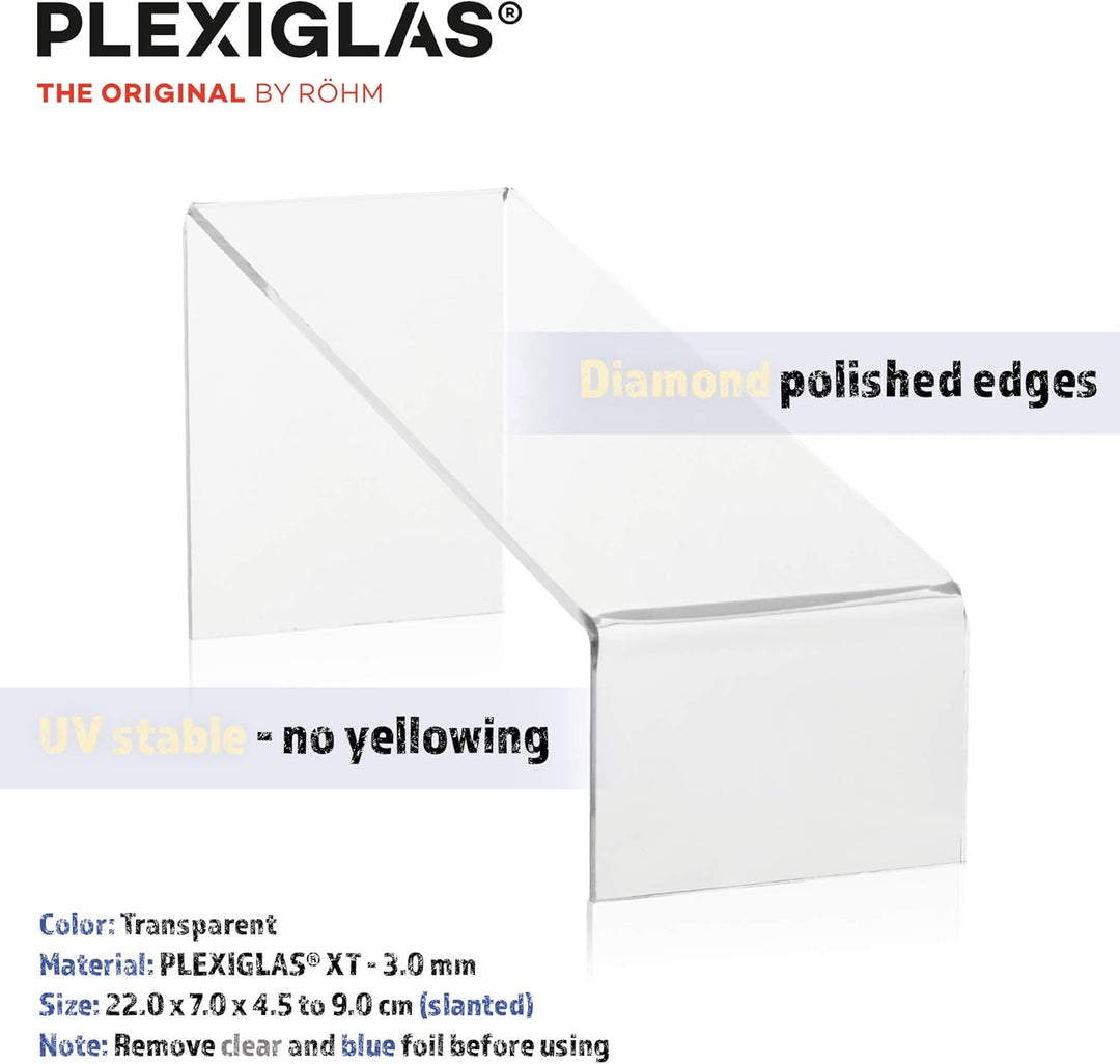 Warenträger-Set als Schuhständer (schräg) und Präsentationsdisplay, transparenter Verkaufsständer, D