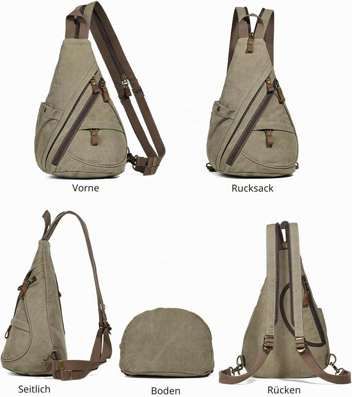KL928 Canvas Sling Bag Rucksack Damen und Herren – Schulterrucksack Umhängetasche Crossbag Verstellb