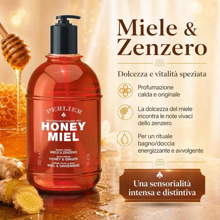 Perlier Honig Miel Badcreme Honig & Ingwer - mit Honig Bio 100% Italienisch - 3000 ml mit Dosierer