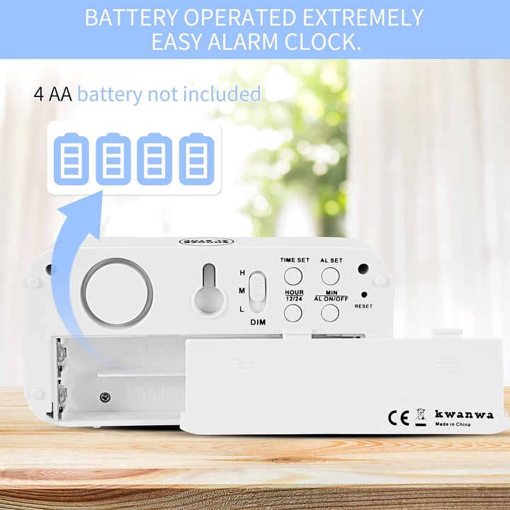 KWANWA Digitaler Wecker, LED Uhr Batteriebetrieben Tischuhr mit 3 Einstellbarer Helligkeit/Snooze/Oh