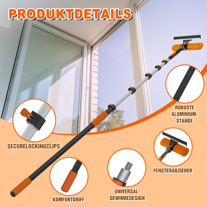 SISUPASSIE 2-in-1 Fensterputzer, 7,2m Fensterabzieher, professionelles Fensterwischer mit Teleskopst