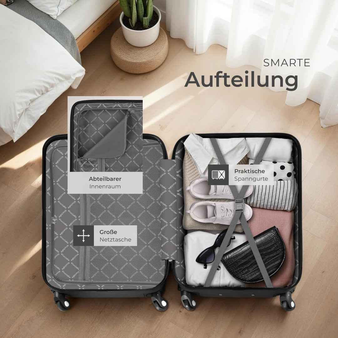 TecTake 800763 Kofferset 4-TLG., robuste Hartschalenkoffer, abnehmbare Rollen 360°, ineinander stape