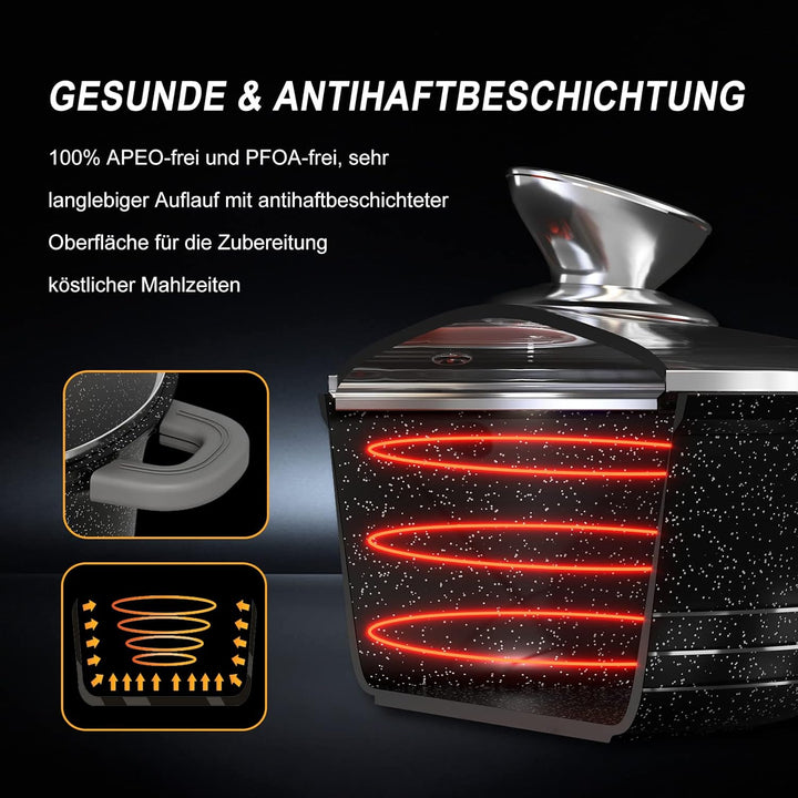 Topf Scheffler Kochtopf 20cm 2.2L mit Glasdeckel, Schmortopf mit Antihaftbeschichtung, Bratentopf In