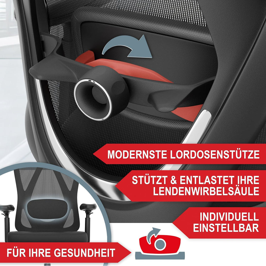 Onbest ergonomischer Premium Bürostuhl – individuell ergonomisch verstellbare Lordosenstütze, Kopfst