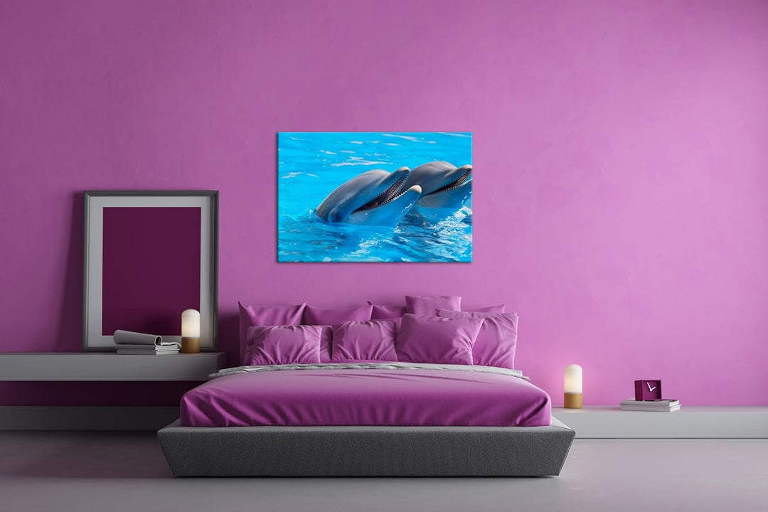 deyoli bezaubernde Delphine Format: 80x60 als Leinwand, Motiv fertig gerahmt auf Echtholzrahmen, Hoc