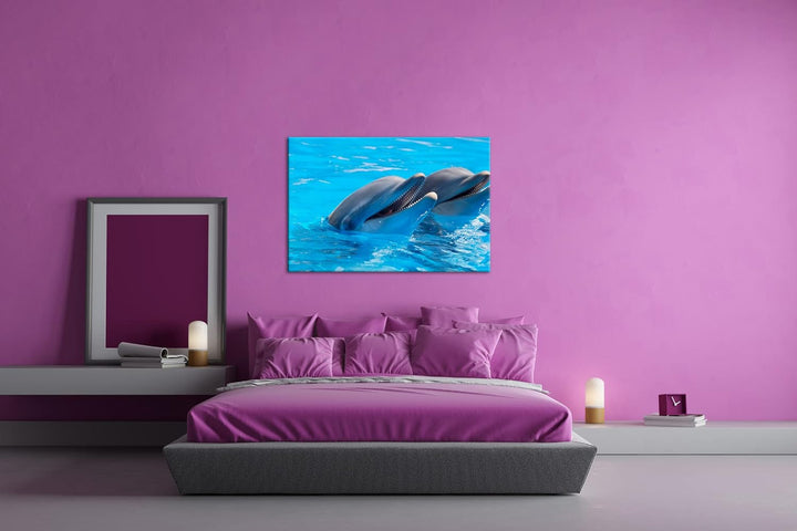 deyoli bezaubernde Delphine Format: 80x60 als Leinwand, Motiv fertig gerahmt auf Echtholzrahmen, Hoc