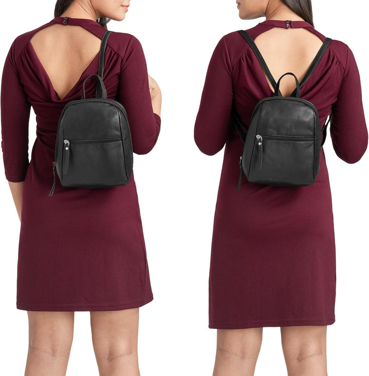 STILORD 'Lia' Mini Rucksack Damen Leder Kleiner Daypack Lederrucksack Vintage Rucksackhandtasche für