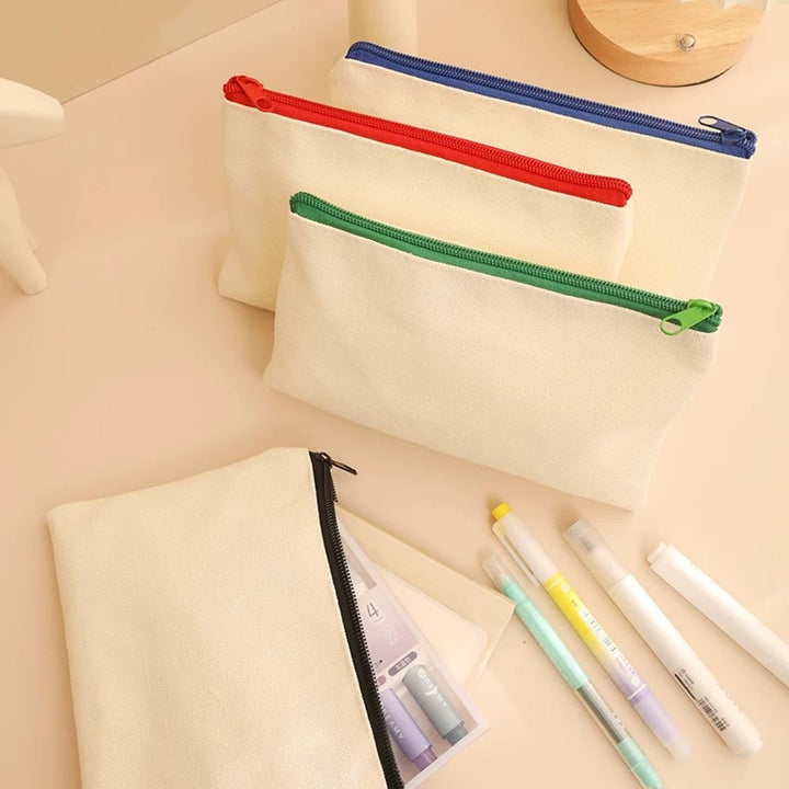 24 Stück DIY Blanko Stoffbeutel, Stoff Federmäppchen zum Bemalen, Bunt Stoffbeutel Zum Bemalen, 12 x