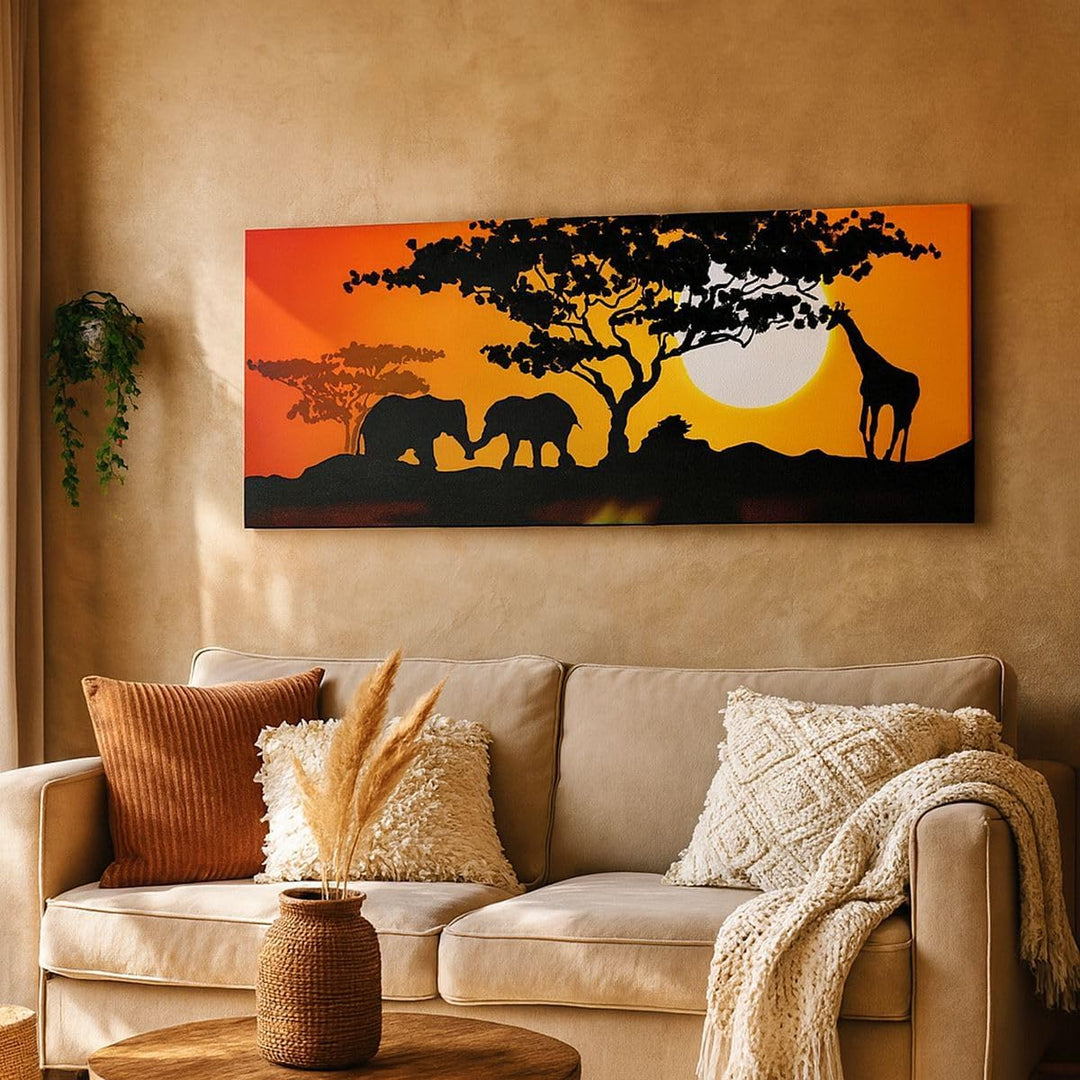 Wandbilder Dekoration Wohnzimmer Tiere Safari Savanne Giraffe Panorama Bilder auf Leinwand 120x50cm