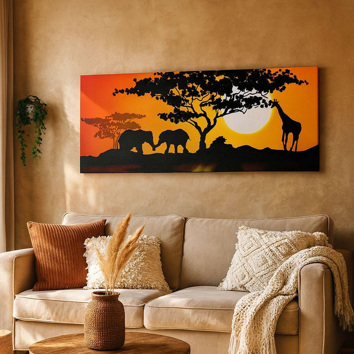 Wandbilder Dekoration Wohnzimmer Tiere Safari Savanne Giraffe Panorama Bilder auf Leinwand 120x50cm
