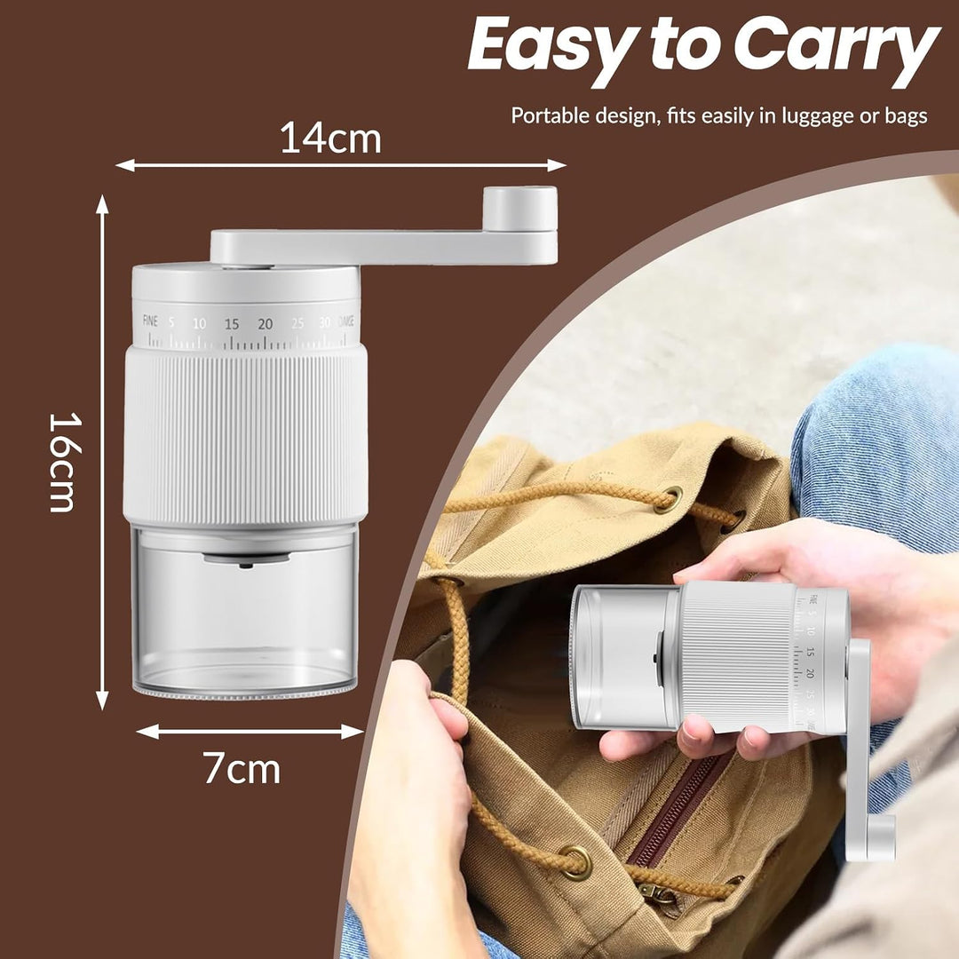 Mini Kaffeemühle Manuell, 35 Externe Einstellbare Mahlgrade, Handkaffeemühle mit Verschleissfester K