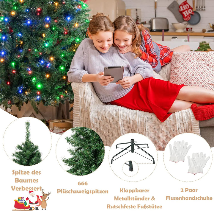 COSTWAY 180cm/210cm Künstlicher Weihnachtsbaum, Beleuchteter Tannenbaum mit farbigen LEDs & Metallst