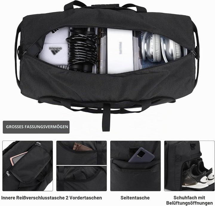 Vogshow Reisetasche grosse Faltbare 80L, Weekender Übernachtungstasche Seesack wasserdicht Sporttasc