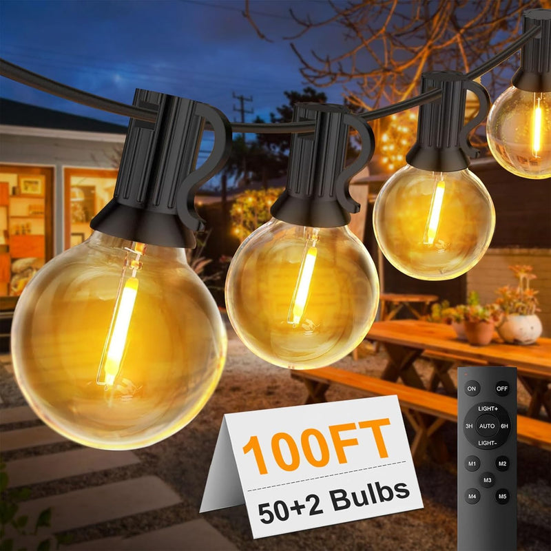 FUKOOLE LED Lichterkette Aussen, 30M 50+2 G40 Outdoor Lichterkette Aussen Strom, 5 Modi, IP44 Wasser