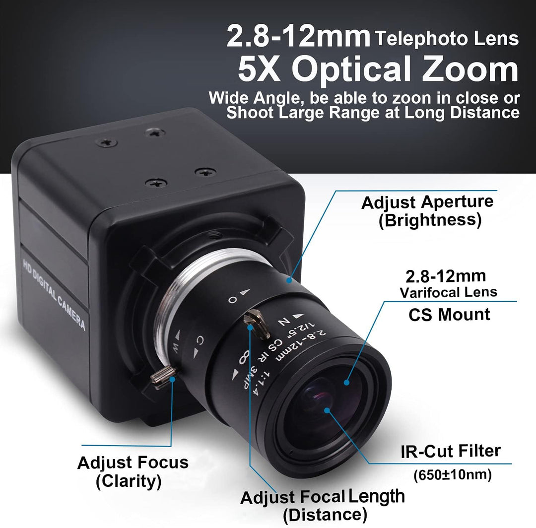Svpro Webcam 1080P Full HD USB Kamera mit 2.8-12mm Optischem Zoomobjektiv, Manueller Fokus Webkamera