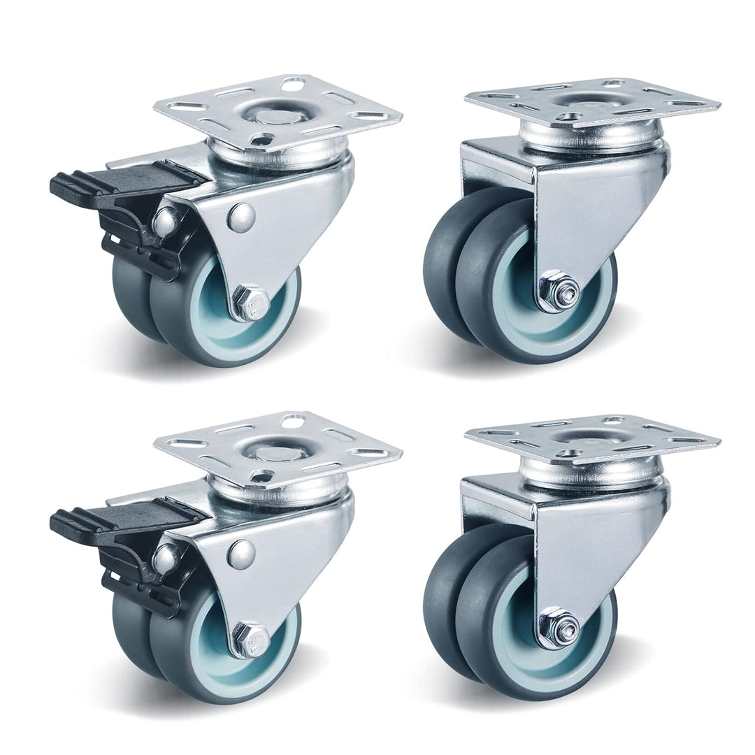 4 Stück Doppelrollen Lenkrollen mit Bremse 50mm Transportrollen Möbelrollen mit bremse bis 400kg Str