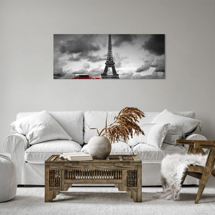 Panorama Bilder auf Leinwand 100x40cm Leinwandbild Auto Eiffle Paris Stadt Gross Wanddeko Bild Schla