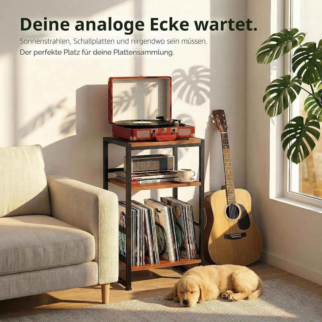 Plattenspieler-Ständer, 3 Etagen Beistelltisch,Plattenspielertisch Aufbewahrung von Schallplatten, b