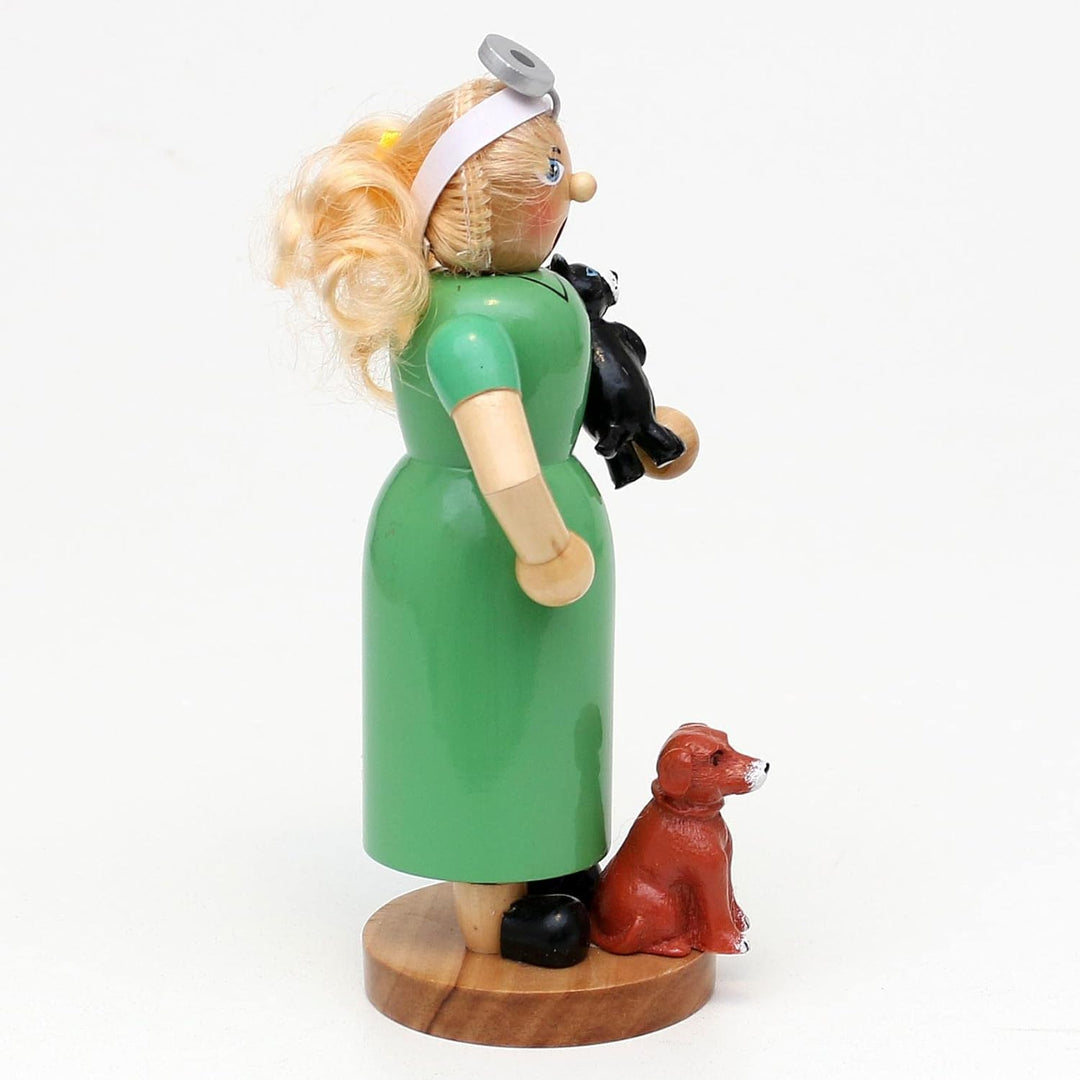 Dekohelden24 Holz Räucherfigur/Räucherfrau als Tierärztin, L/B/H: 10,5 x 8 x 19,5 cm, 19 cm