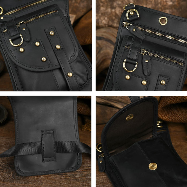 Le'aokuu Herren Echtes Leder Tasche Hüfttasche Gürteltasche Drop Leg Thigh Bag Hip Fanny Bum Belt We