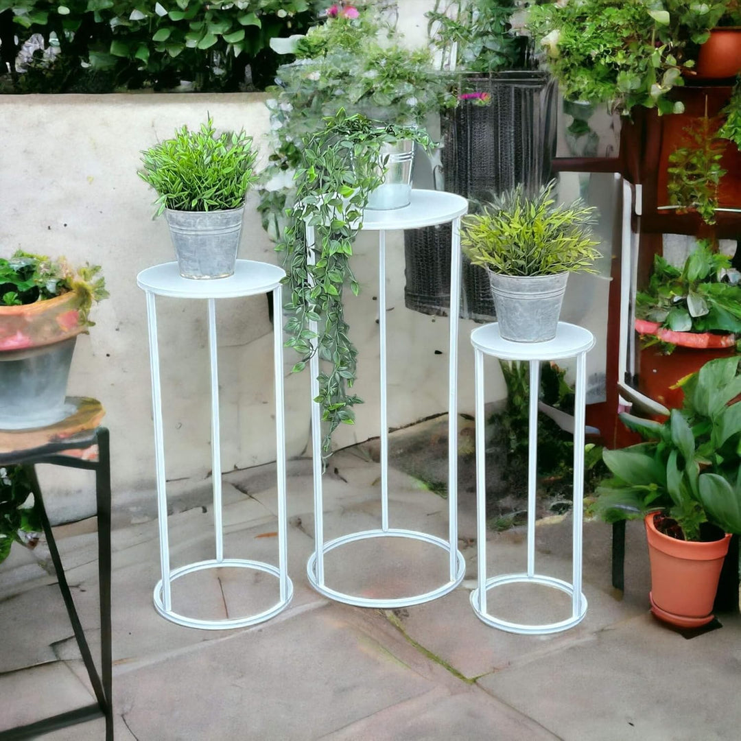 DanDiBo Blumenhocker Metall Weiss Rund Blumenständer Beistelltisch 96483 3er Set Blumensäule Modern