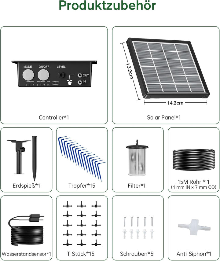 Biling Solar Bewässerungssystem Balkon 15M Bewässerungssystem Solar Tröpfchenbewässerung Automatisch