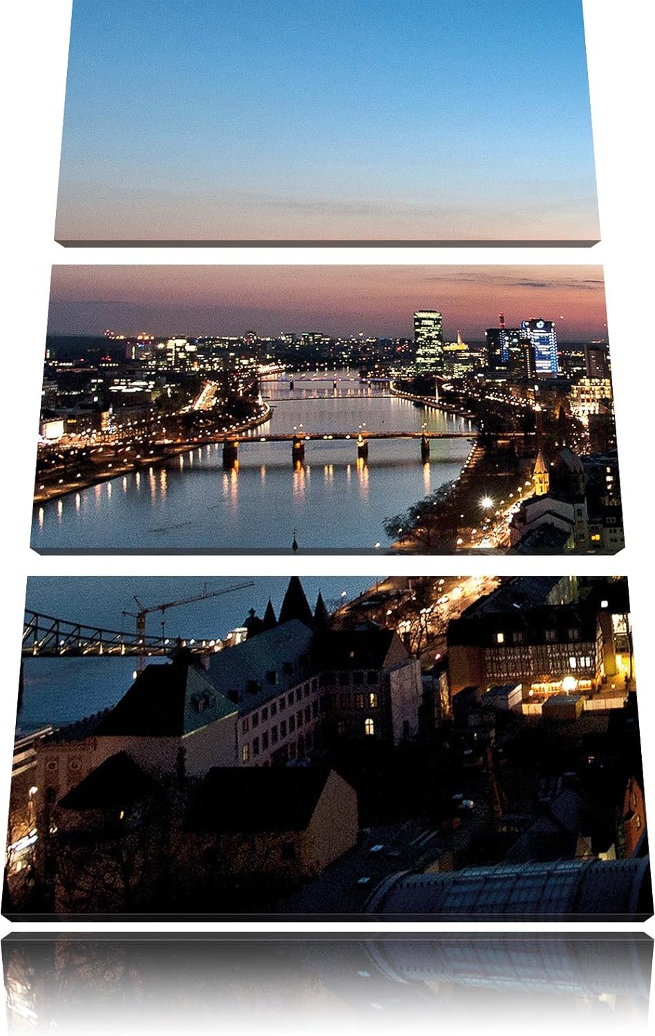 Pixxprint Frankfurt Skyline als Leinwandbild/Grösse: 3 Teilig (120x80) cm/Wandbild/Kunstdruck/fertig