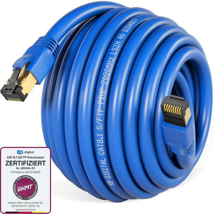 HB-DIGITAL 20m CAT 8.1 Netzwerkkabel S/FTP LSZH Blau 40 Gbits | LAN Patchkabel Gigabit RJ45 Stecker