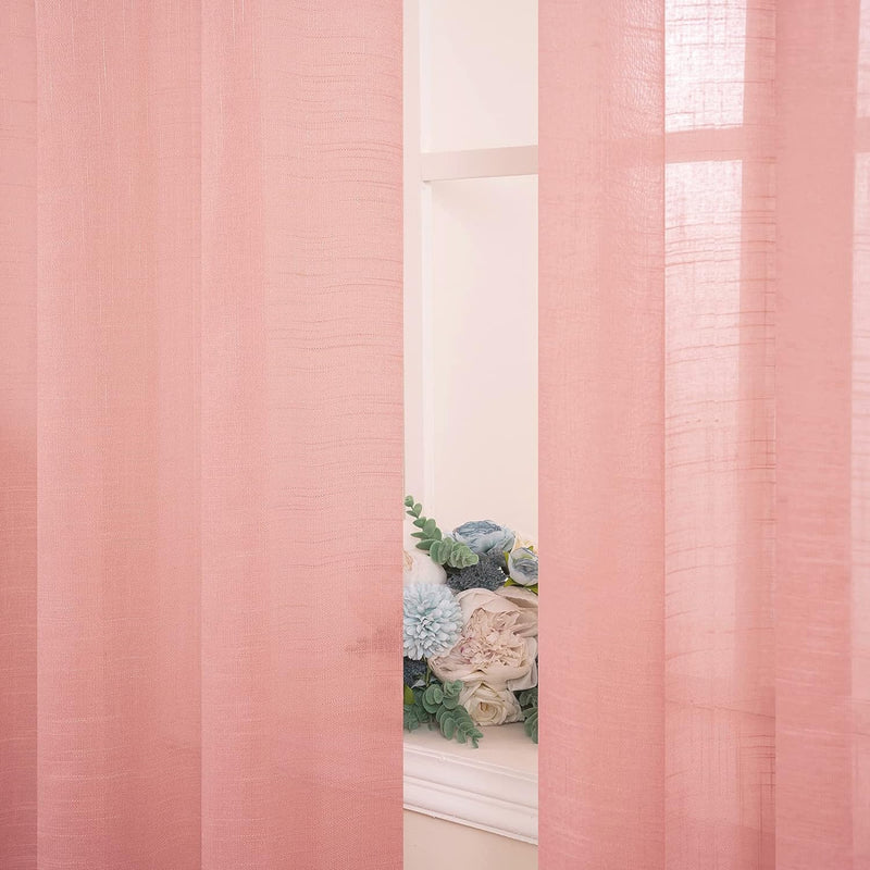 MIULEE 2er Set Voile Vorhang Sheer Leinenvorhang mit Ösen Transparente Leinen Optik Gardine Ösenscha