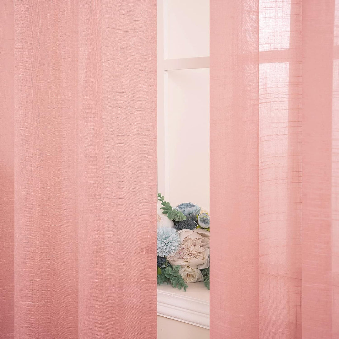 MIULEE 2er Set Voile Vorhang Sheer Leinenvorhang mit Ösen Transparente Leinen Optik Gardine Ösenscha