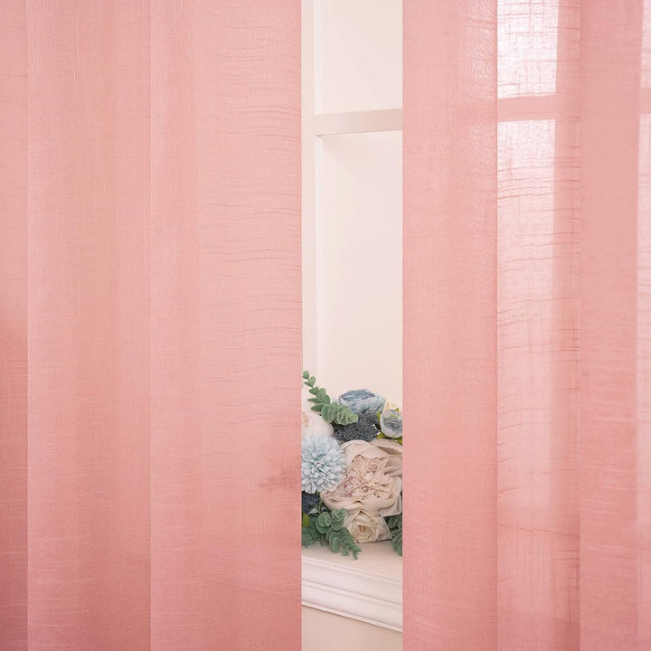 MIULEE 2er Set Voile Vorhang Sheer Leinenvorhang mit Ösen Transparente Leinen Optik Gardine Ösenscha