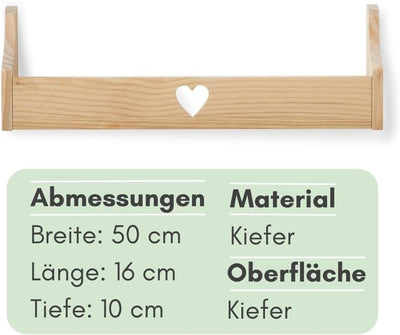 Haus Projekt 2 Pack Kiefer Herz Kinderregal, Wandregal Kinderzimmer, Dekoratives Bücherregal für Kin