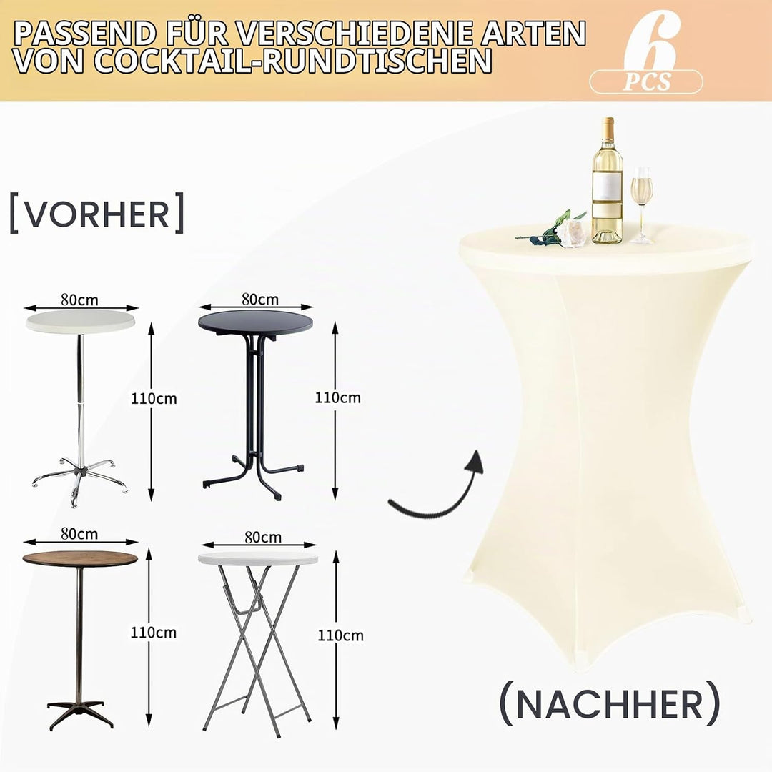 Teruntrue 6 Stück stehtischhusse Beige, Stehtischhusse für Ø 80-85 cm Stehtische und Bistrotische, S